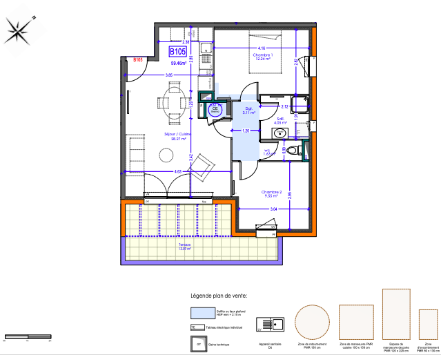 Appartement - 59,46 m2 - 3 pièces