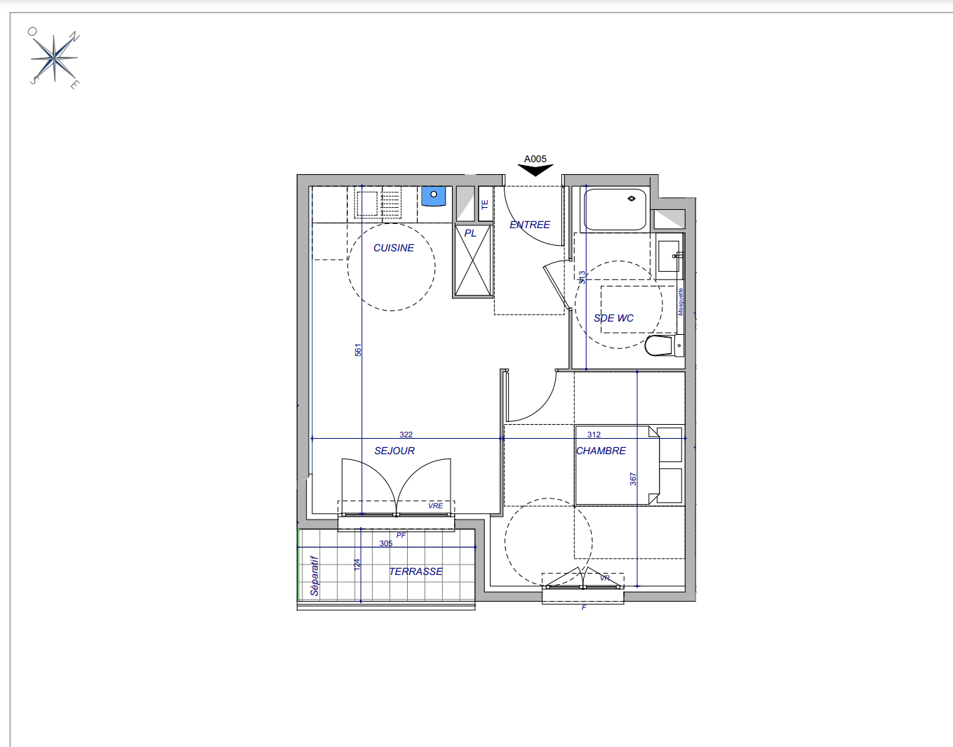 Appartement - 38,45 m2 - 2 pièces
