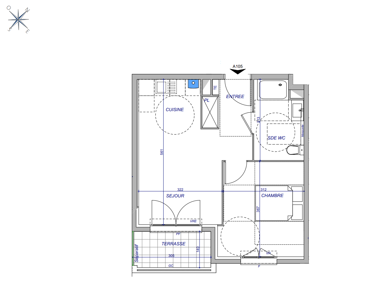 Appartement - 38,45 m2 - 2 pièces