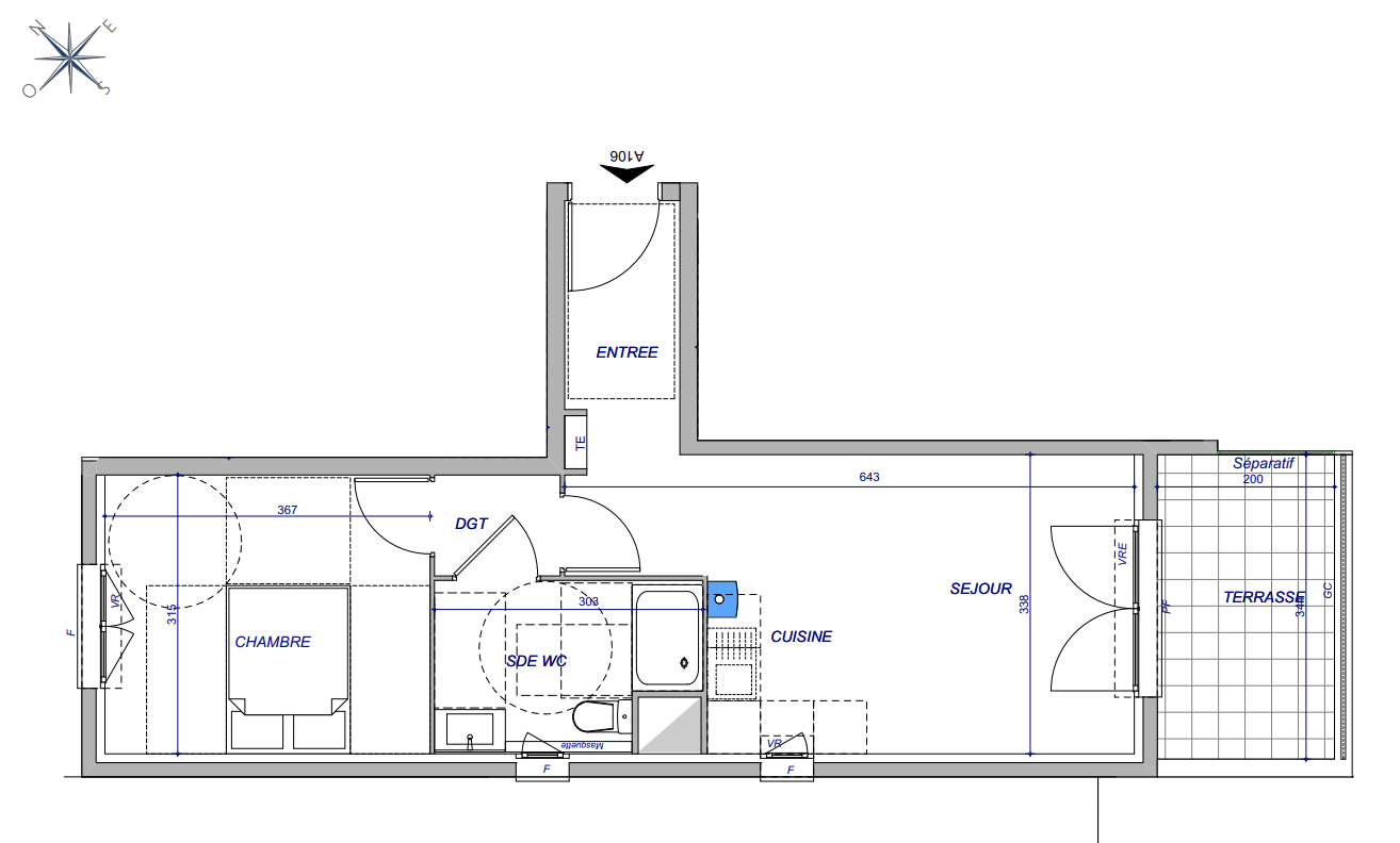 Appartement - 40,60 m2 - 2 pièces