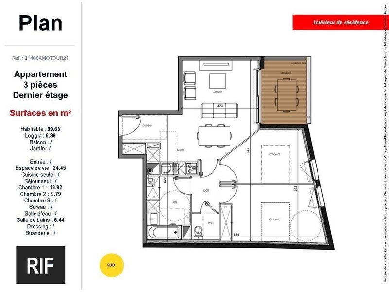Appartement - 59 m2 - 3 pièces