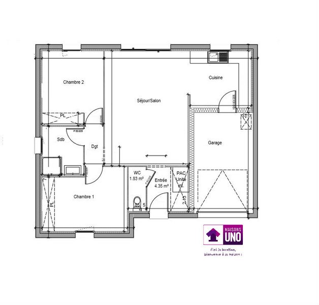 Maison - 65 m2 - 3 pièces