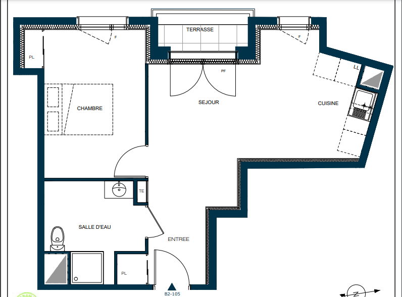 Appartement - 43,50 m2 - 2 pièces