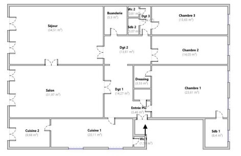 Appartement - 206,96 m2 - 6 pièces