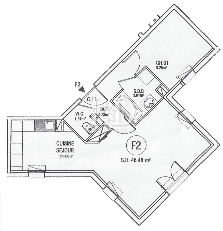 Appartement - 48,50 m2 - 2 pièces