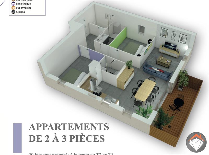 Appartement - 75 m2 - 3 pièces