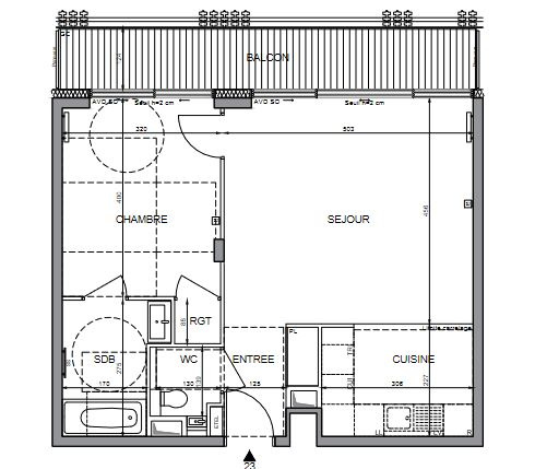 Appartement - 53,84 m2 - 2 pièces