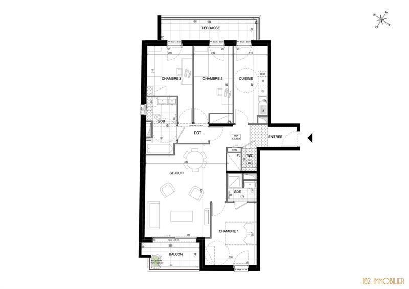 Appartement - 88 m2 - 4 pièces